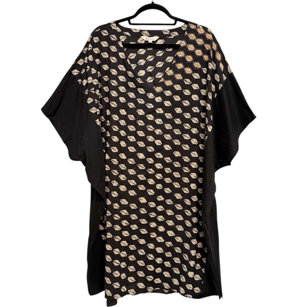 Marketplace Handiwork of India Printed V Neck Dress Black Print 1X - 2X